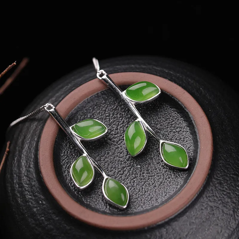 Natural Jade Earrings Nephrite Silver Earrings ZEG559