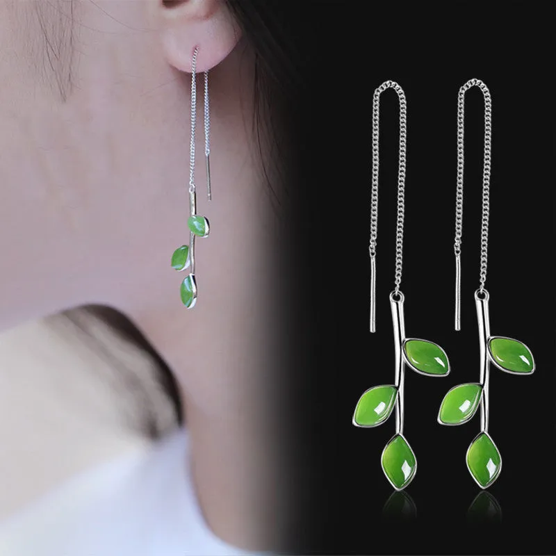Natural Jade Earrings Nephrite Silver Earrings ZEG559