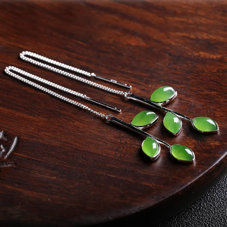 Natural Jade Earrings Nephrite Silver Earrings ZEG559
