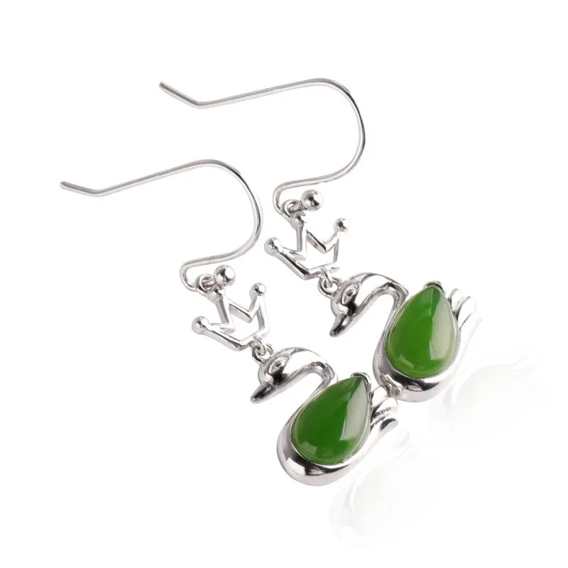 Natural Jade Earrings Nephrite Silver Earrings ZEG563