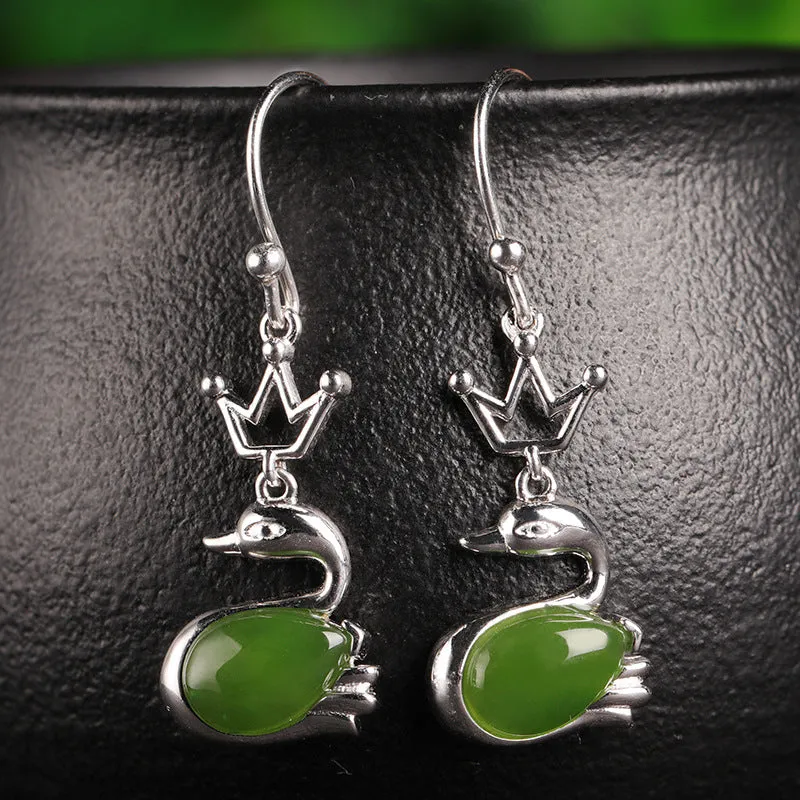 Natural Jade Earrings Nephrite Silver Earrings ZEG563