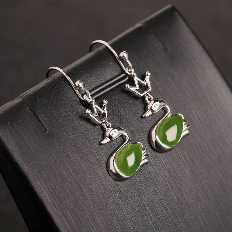 Natural Jade Earrings Nephrite Silver Earrings ZEG563