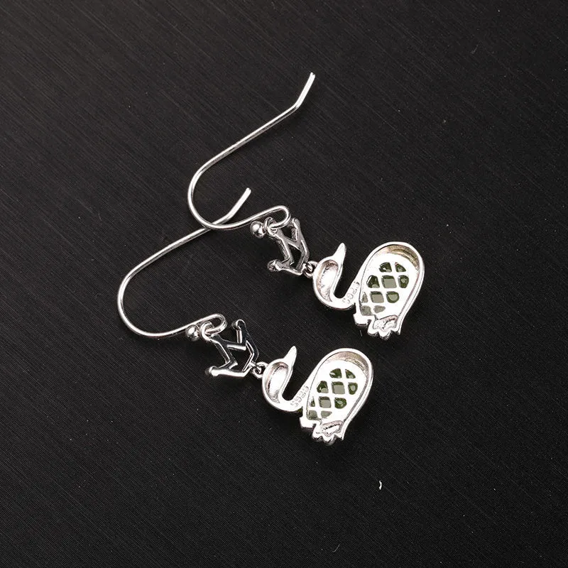 Natural Jade Earrings Nephrite Silver Earrings ZEG563