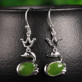 Natural Jade Earrings Nephrite Silver Earrings ZEG563