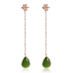 Natural Jade Earrings Nephrite Silver Earrings ZEG566