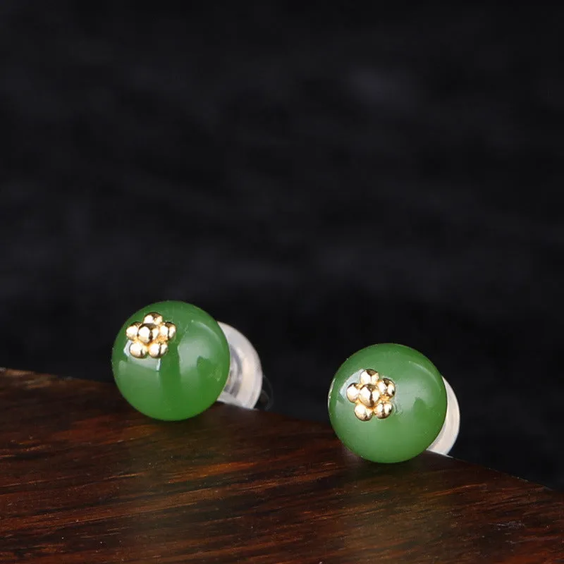 Natural Jade Earrings Nephrite Silver Earrings ZEG567