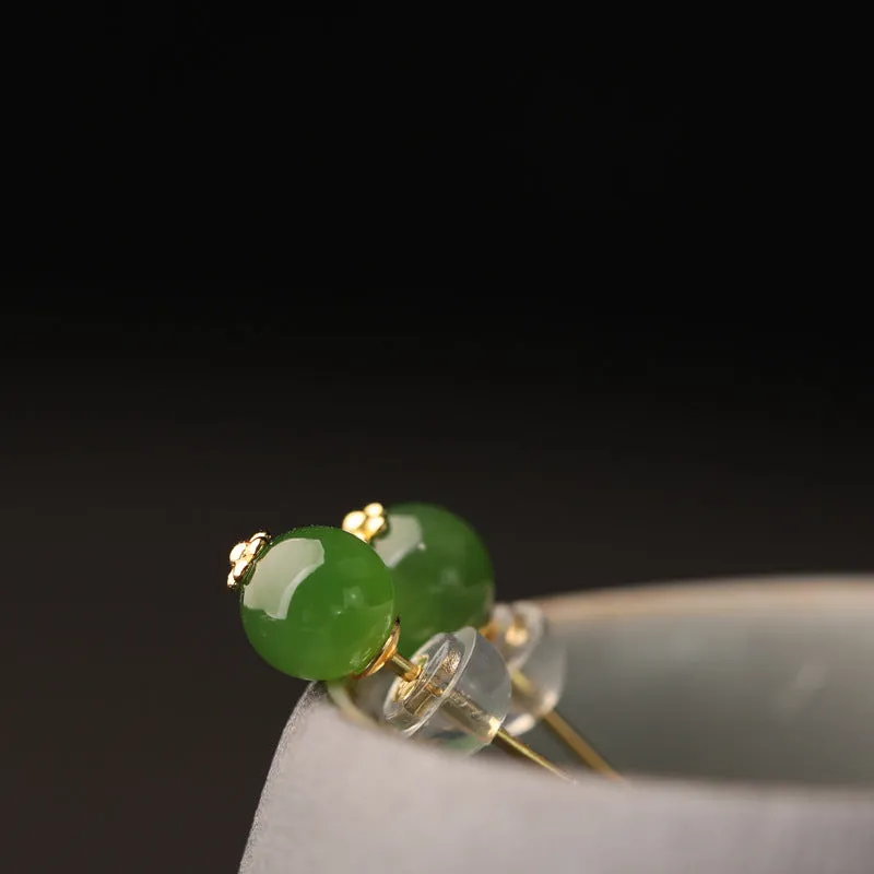 Natural Jade Earrings Nephrite Silver Earrings ZEG567