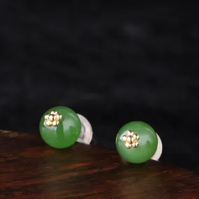 Natural Jade Earrings Nephrite Silver Earrings ZEG567
