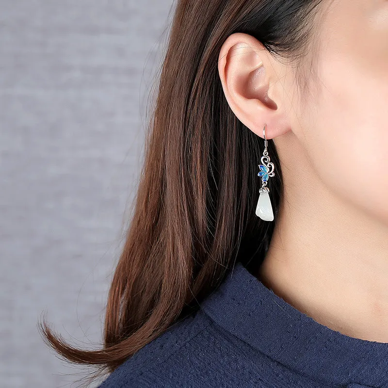 Natural Jade Earrings Nephrite Silver Earrings ZNE124