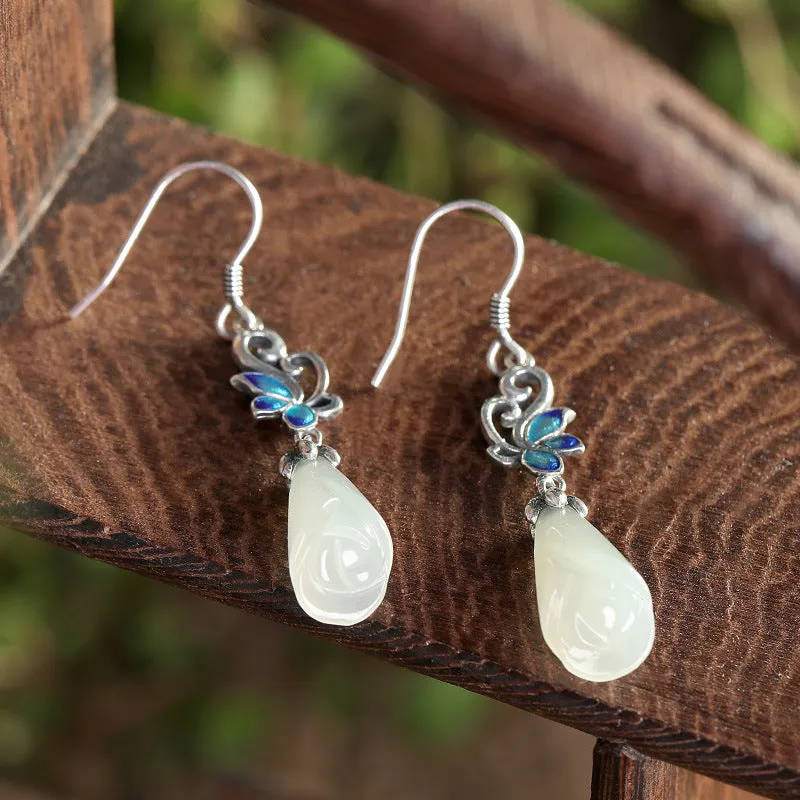 Natural Jade Earrings Nephrite Silver Earrings ZNE124