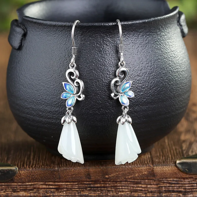 Natural Jade Earrings Nephrite Silver Earrings ZNE124