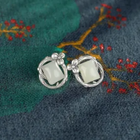 Natural Jade Earrings Nephrite Silver Earrings ZNE152