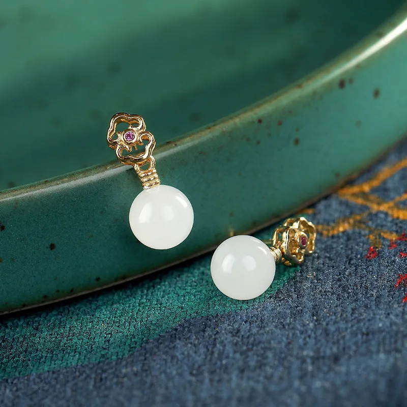 Natural Jade Earrings Nephrite Silver Earrings ZNE209