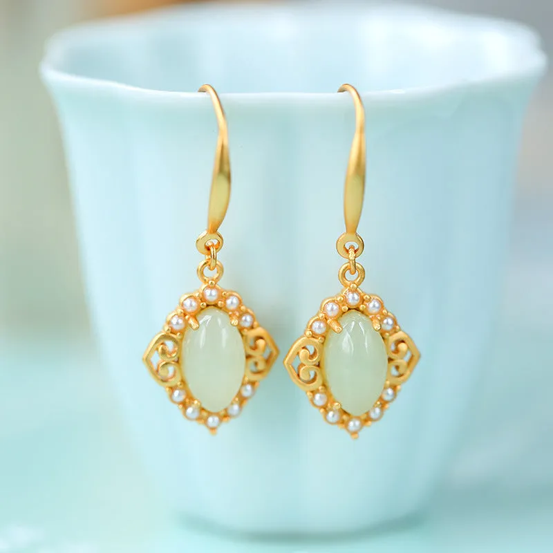 Natural Jade Earrings Nephrite Silver Earrings ZNE216