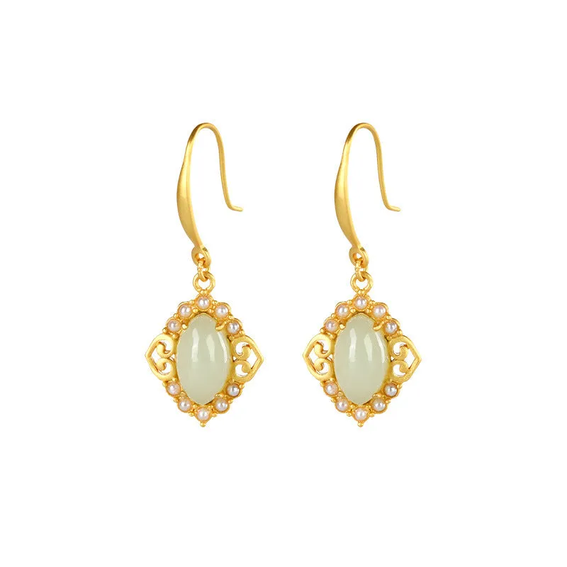 Natural Jade Earrings Nephrite Silver Earrings ZNE216