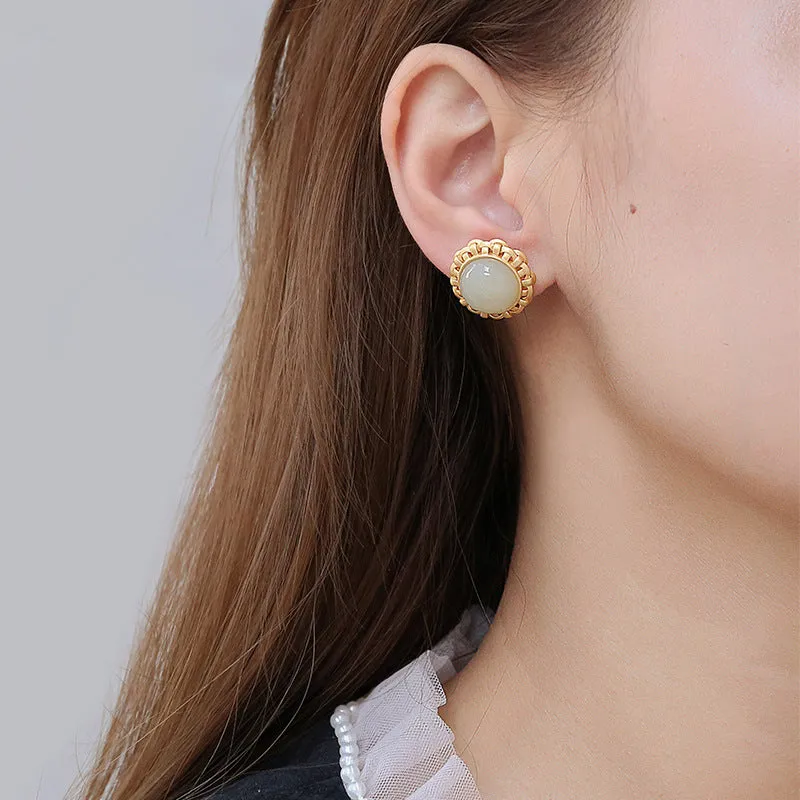 Natural Jade Earrings Nephrite Silver Earrings ZNE263
