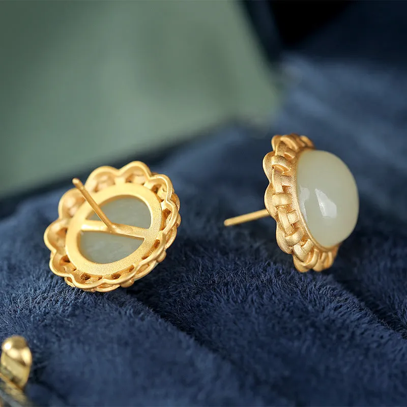 Natural Jade Earrings Nephrite Silver Earrings ZNE263