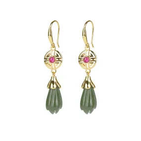 Natural Jade Earrings Nephrite Silver Earrings ZNE264