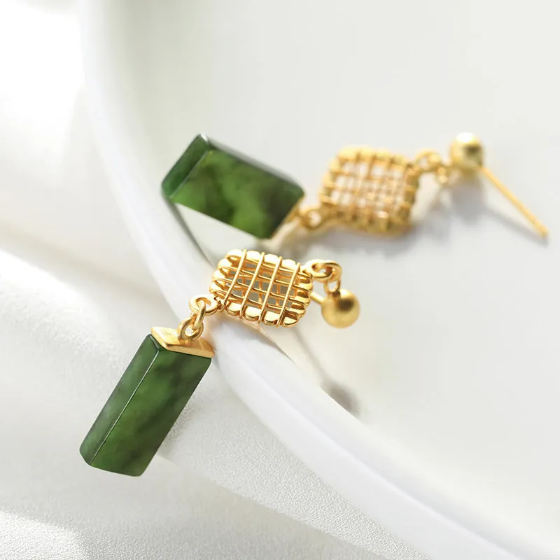 Natural Jade Earrings Nephrite Silver Earrings ZNE400