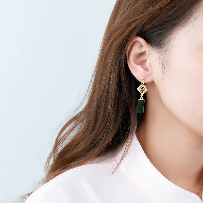 Natural Jade Earrings Nephrite Silver Earrings ZNE400