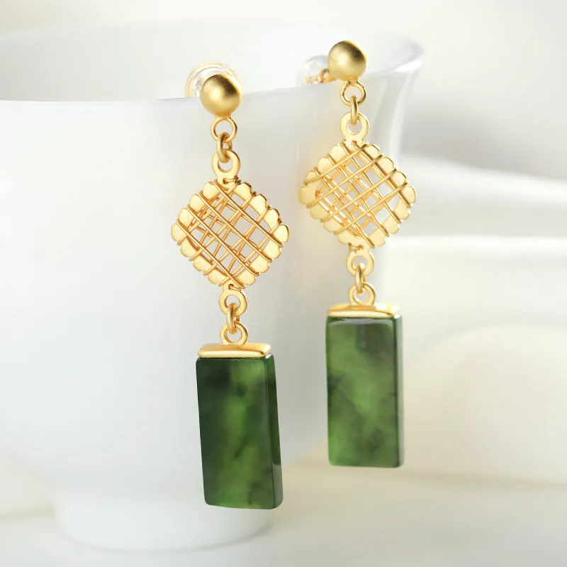 Natural Jade Earrings Nephrite Silver Earrings ZNE400