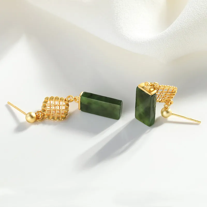 Natural Jade Earrings Nephrite Silver Earrings ZNE400