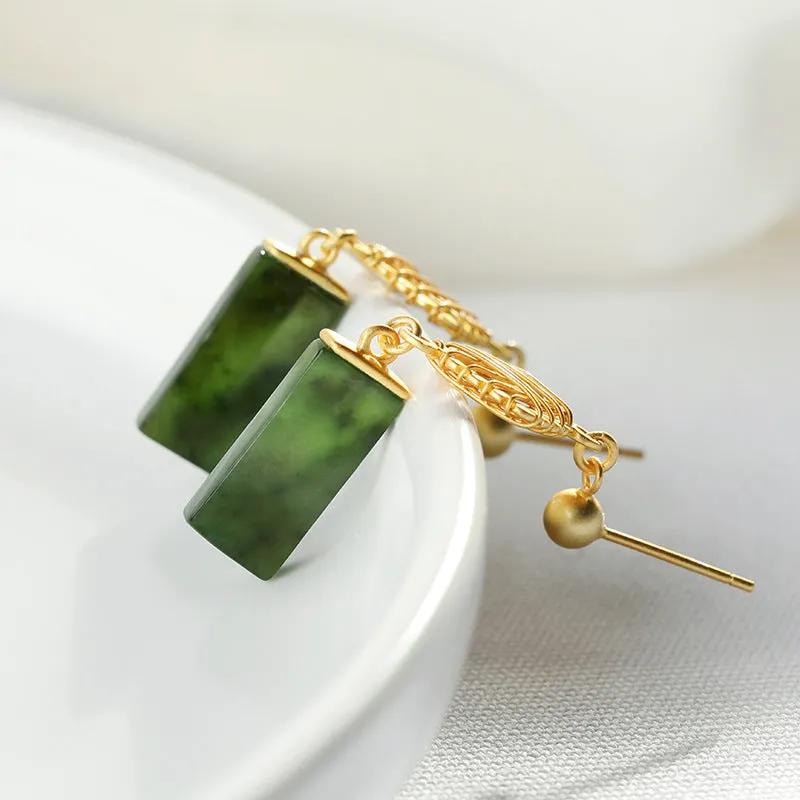 Natural Jade Earrings Nephrite Silver Earrings ZNE400