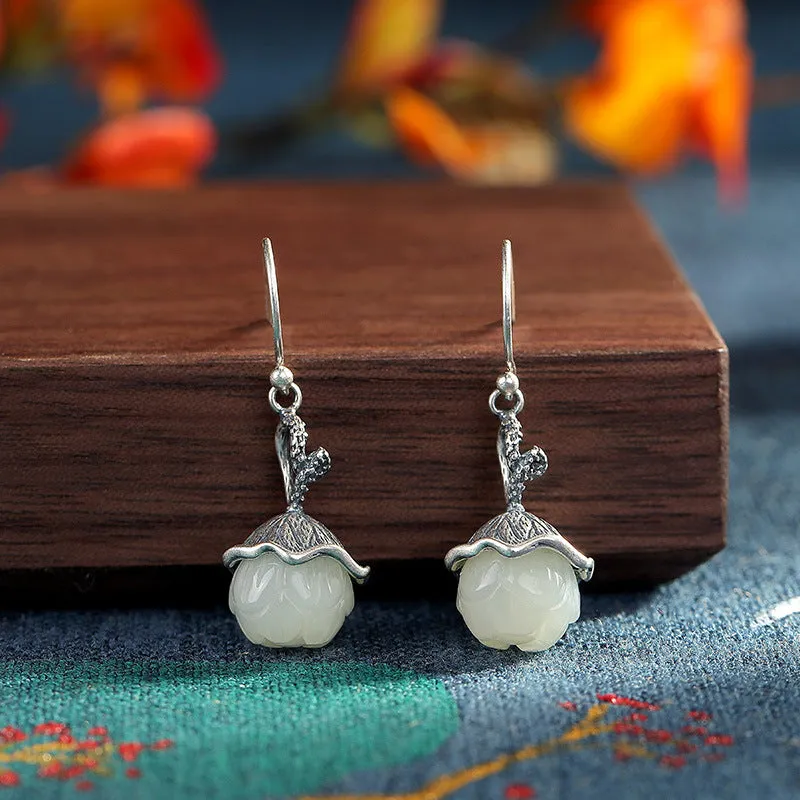 Natural Jade Earrings Nephrite Silver Earrings ZNE449