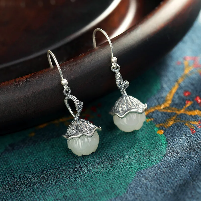 Natural Jade Earrings Nephrite Silver Earrings ZNE449