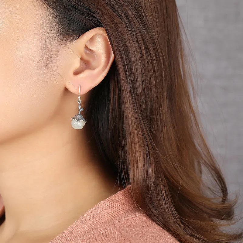 Natural Jade Earrings Nephrite Silver Earrings ZNE449