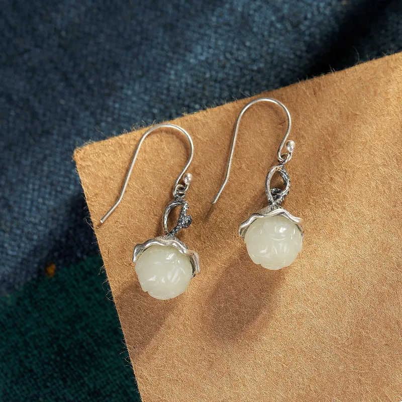 Natural Jade Earrings Nephrite Silver Earrings ZNE449