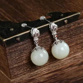 Natural Jade Earrings Nephrite Silver Earrings ZNE468