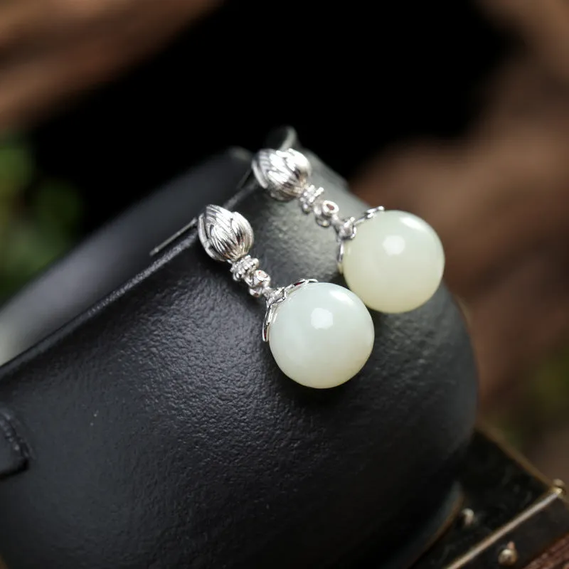 Natural Jade Earrings Nephrite Silver Earrings ZNE468