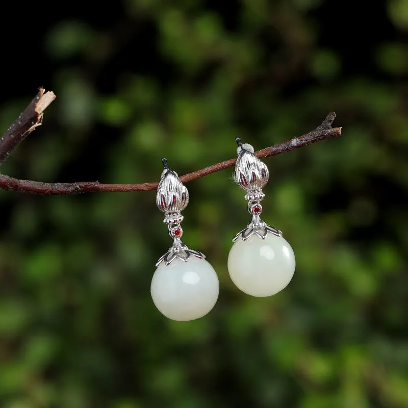 Natural Jade Earrings Nephrite Silver Earrings ZNE468