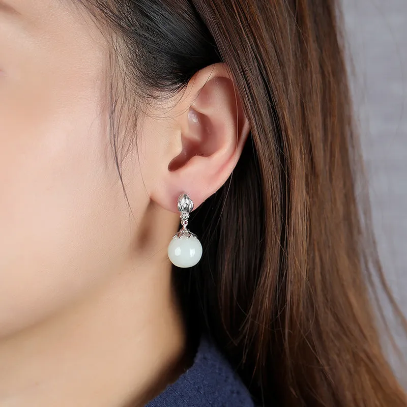Natural Jade Earrings Nephrite Silver Earrings ZNE468