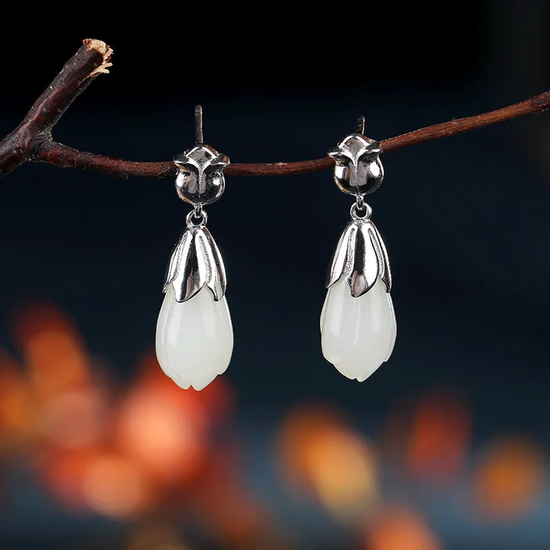 Natural Jade Earrings Nephrite Silver Earrings ZNE469