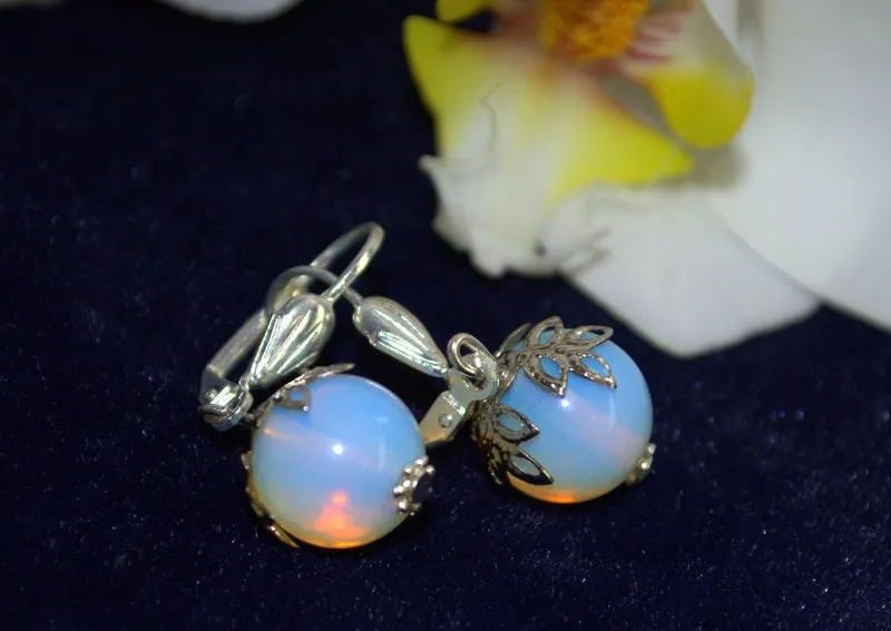 Natural moonstone opal earrings blue flash moonstone statement earrings dangle drop genuine opalite earrings unique Gift idea for her mom