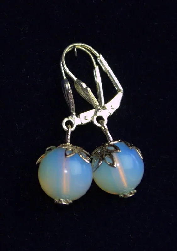 Natural moonstone opal earrings blue flash moonstone statement earrings dangle drop genuine opalite earrings unique Gift idea for her mom