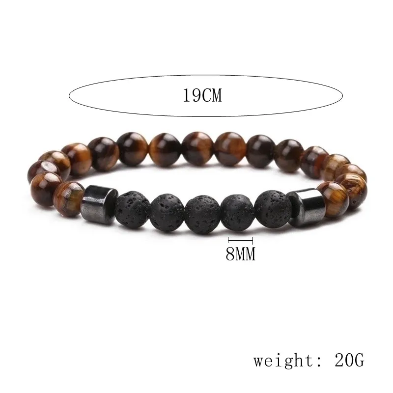 Natural Stone Fashion Geometric Bracelet  (tiger Eye  5 Volcanic Stone) Nhyl0101-tiger-eye- 5-volcanic-stone