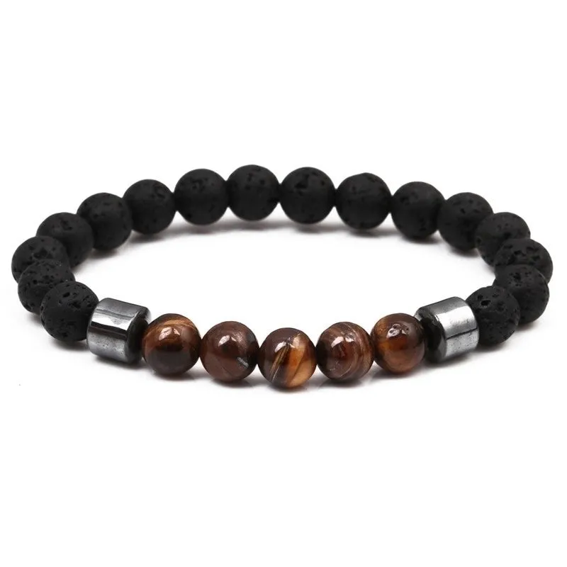 Natural Stone Fashion Geometric Bracelet  (tiger Eye  5 Volcanic Stone) Nhyl0101-tiger-eye- 5-volcanic-stone