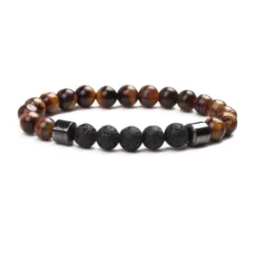 Natural Stone Fashion Geometric Bracelet  (tiger Eye  5 Volcanic Stone) Nhyl0101-tiger-eye- 5-volcanic-stone