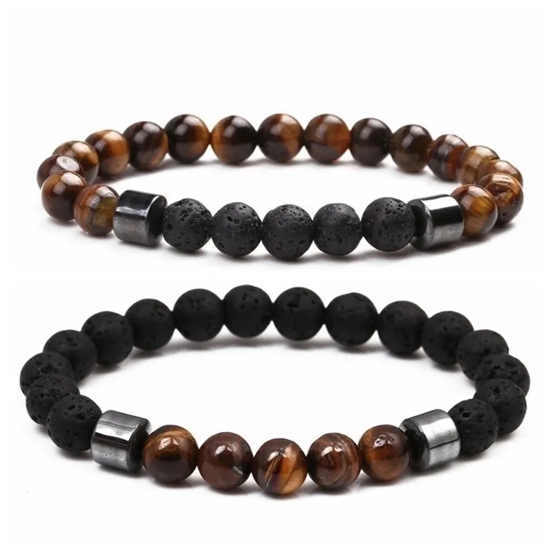 Natural Stone Fashion Geometric Bracelet  (tiger Eye  5 Volcanic Stone) Nhyl0101-tiger-eye- 5-volcanic-stone
