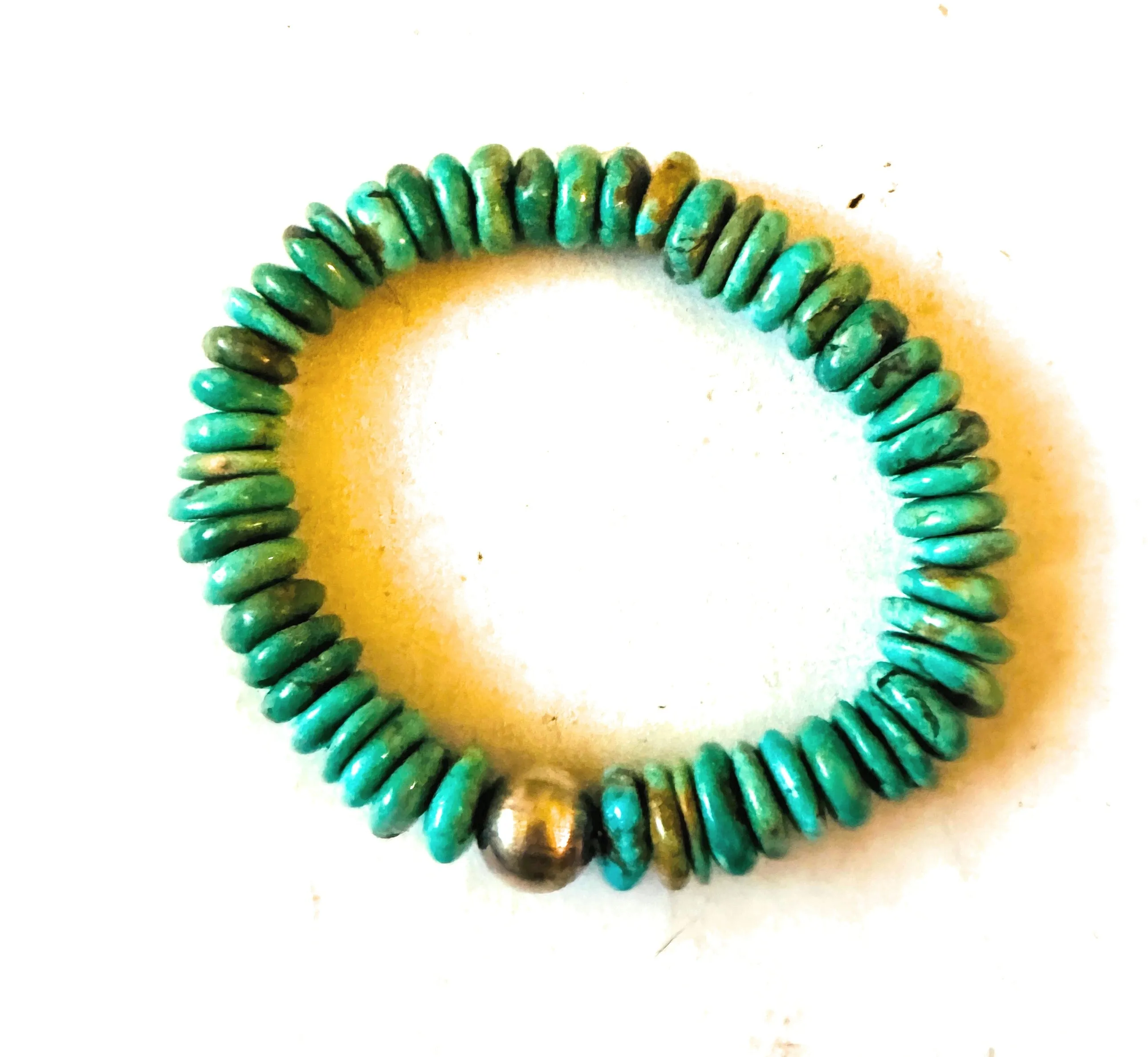 Navajo Sterling Silver Pearl and Turquoise Beaded Stretch Bracelet
