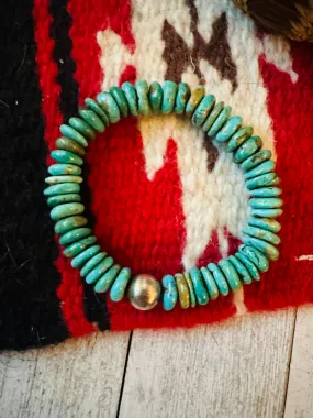 Navajo Sterling Silver Pearl and Turquoise Beaded Stretch Bracelet
