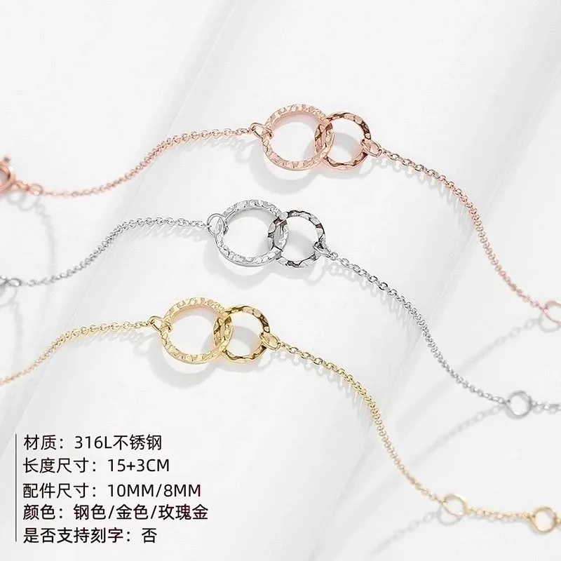 New Accessories Simple Stainless Steel Gold-plated Round Bracelet Korean Fashion Hollow Bracelet Wholesale