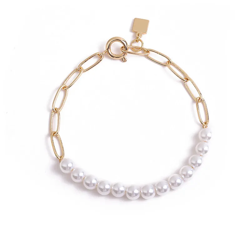 New French Women's Pearl Chain Stitching Bracelet