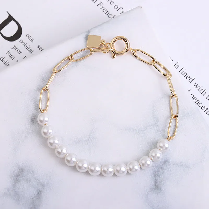 New French Women's Pearl Chain Stitching Bracelet
