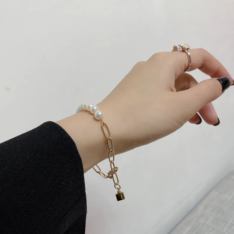 New French Women's Pearl Chain Stitching Bracelet