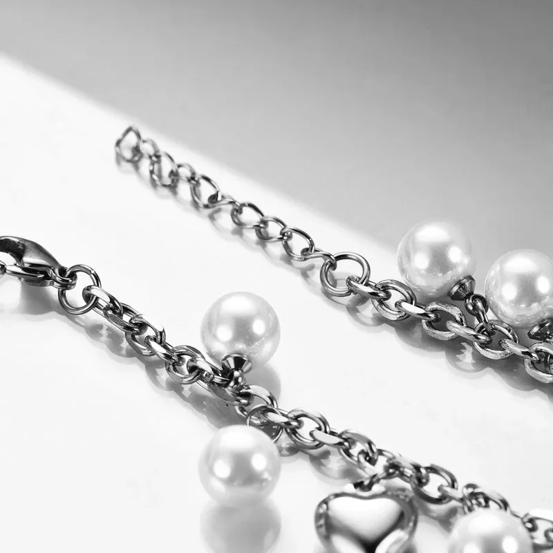 New Titanium Steel Cross Heart Pearl Pendant Bracelet