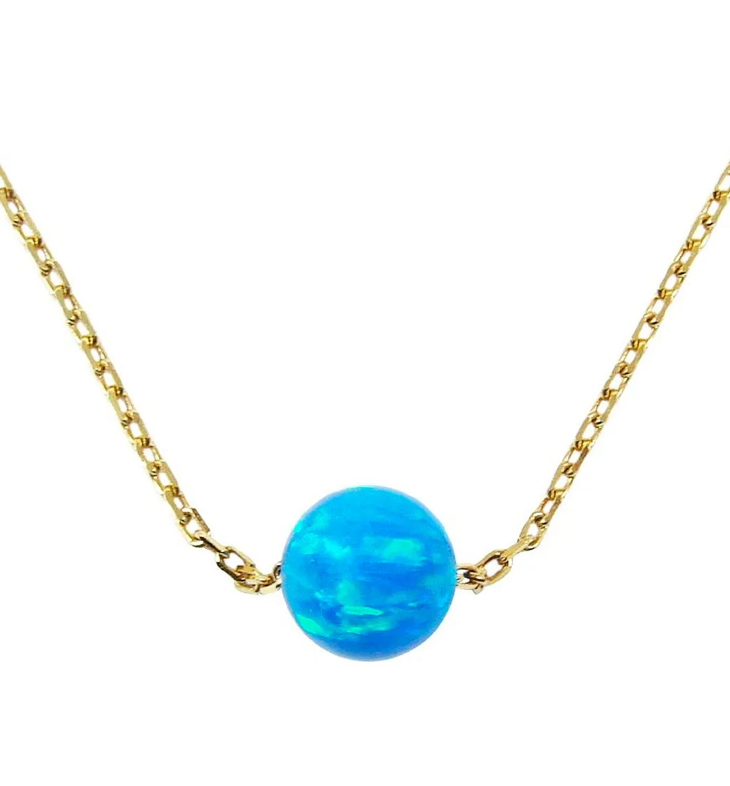 Opal Ball Necklace Gold Plated Sterling Silver Chain